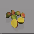 Fresh Ripe Mangoes With Sliced Yellow Flesh On Gray Surface