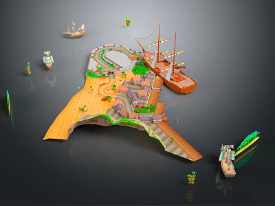 Modern Port Cartoon Port Animation Port Dock 3d model