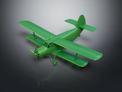 Green Biplane Airliner Model With Detailed Wings Propeller And Static Display On Dark Background 3d model