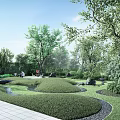 Natural Microtopography Landscape with Lush Trees Winding Paths and Green Lawns
