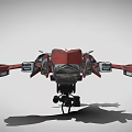 Red Mechanical Flying Device With Multiple Propellers And 3D Design
