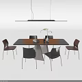 Modern Rectangular Wooden Dining Table with Black Red Chairs and Vase Decoration 3d model
