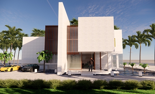 Modern single-family villa coastal landscape architecture 3d model