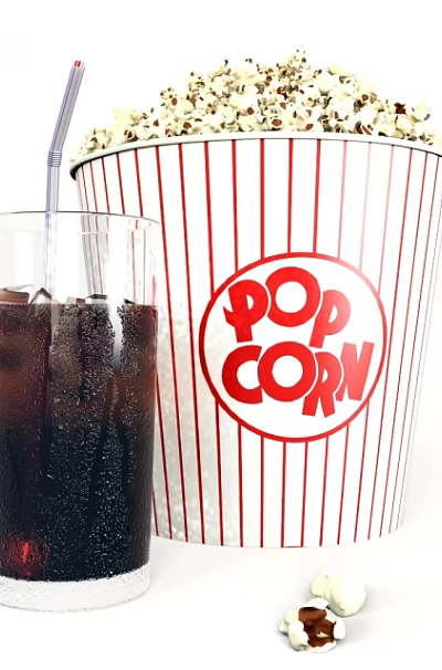 Freshly Popped Popcorn in Striped Bucket with Cold Cola Glass and Ice 3d model Freshly Popped Popcorn in Striped Bucket with Cold Cola Glass and Ice 3d model