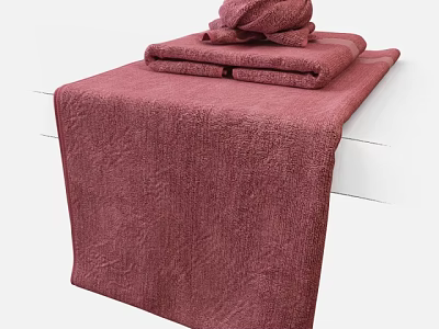Burgundy Soft Fluffy Luxury Towel Folded Neatly Stacked on White Counter 3d model