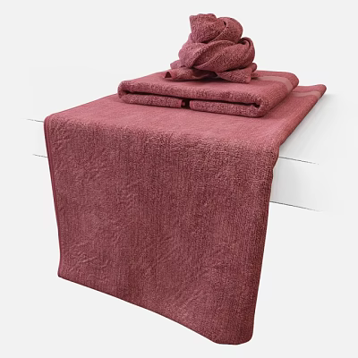 Burgundy Soft Fluffy Luxury Towel Folded Neatly Stacked on White Counter 3d model