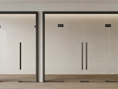 Modern Glass Doors With Black Frames And Wooden Floor In Minimalist Interior 3d model