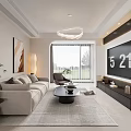 Modern Minimalist Cream Tone Living And Dining Room Interior Design With Cozy Furniture And Lighting