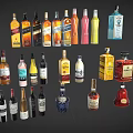 Assorted Beverage Bottles with Different Colors Shapes and Labels Displayed on Dark Background