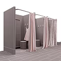 Stylish Fitting Room Design With Pink Curtains Mirrors Hangers And Colored Cubicles