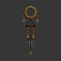 Handmade Woven Ring Wind Chime With Orange Beads Wooden Bar And Metal Pendant