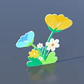 Colorful Cartoon Flowers Design With Yellow Blue White Petals And Green Stems Leaves
