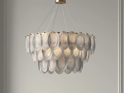 Elegant Modern Chandelier With Glass Leaf Shaped Shades And Gold Hanging Chain 3d model