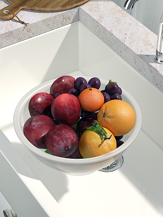 Nordic Kitchen White Sink Salah Bowl Fruit Food Washing Dish Cleaning 3d model