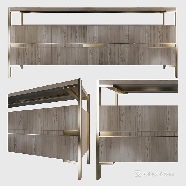 Modern Wooden TV Stand With Metal Accents Sleek Drawers And Elegant Design 3d model 