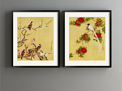 New Chinese Animal Painting Brown Bedroom Water Flower Bird Fish and Insect Decorative Painting model