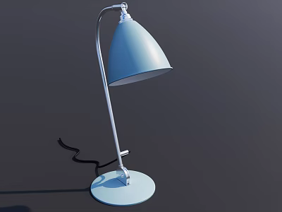 Modern Light Blue Table Lamp with White Pole Curved Arm and Round Base 3d model