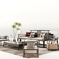 Modern Sofa Coffee Table Set With Accent Chairs Area Rug And Floor Lamp 3d model