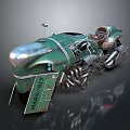 Vintage Green Motorcycle With Metallic Finish Brown Leather Seat Multiple Exhaust Pipes And MARRI STZ