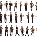 Multiple Delivery Personnel in Various Work Poses Holding Packages and Devices
