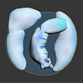 3D Fantasy White Fox With Blue Stripes And Multiple Tails On Black Reflective Base