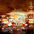Traditional Chinese Architectural Commercial Landscape With Illuminated Pavilions And Lotus Reflections