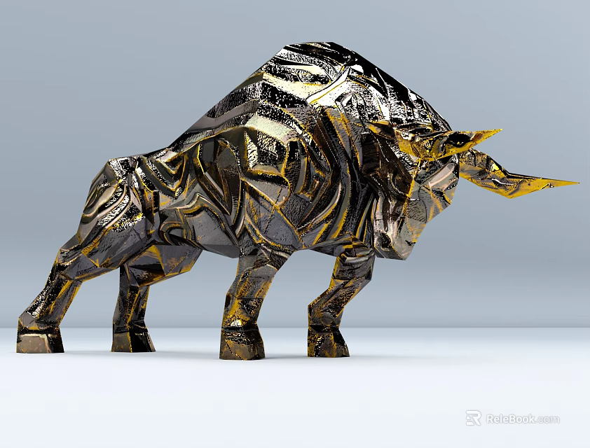 Artistic Metallic Reptile Sculpture With Intricate Gold And Black Textured Design 3d model 