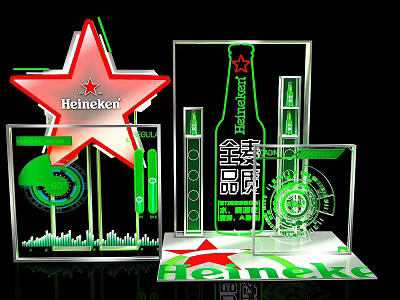 Tobacco and Liquor Store Featuring Heineken Red Star Logo Green Bottles And Transparent Display Shelves 3d model