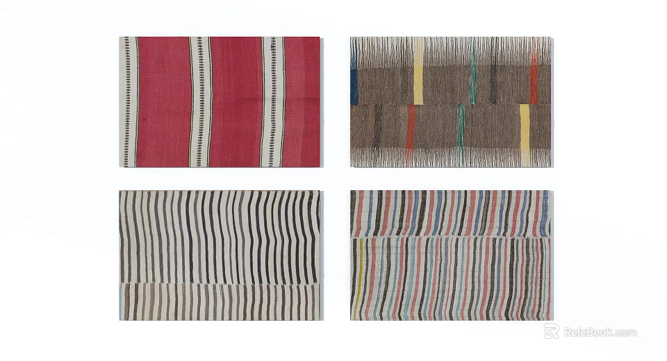 Stylish Square Rugs Featuring Various Striped Patterns And Colorful Designs In Red Brown Black White 3d model 