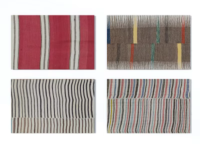 Stylish Square Rugs Featuring Various Striped Patterns And Colorful Designs In Red Brown Black White 3d model