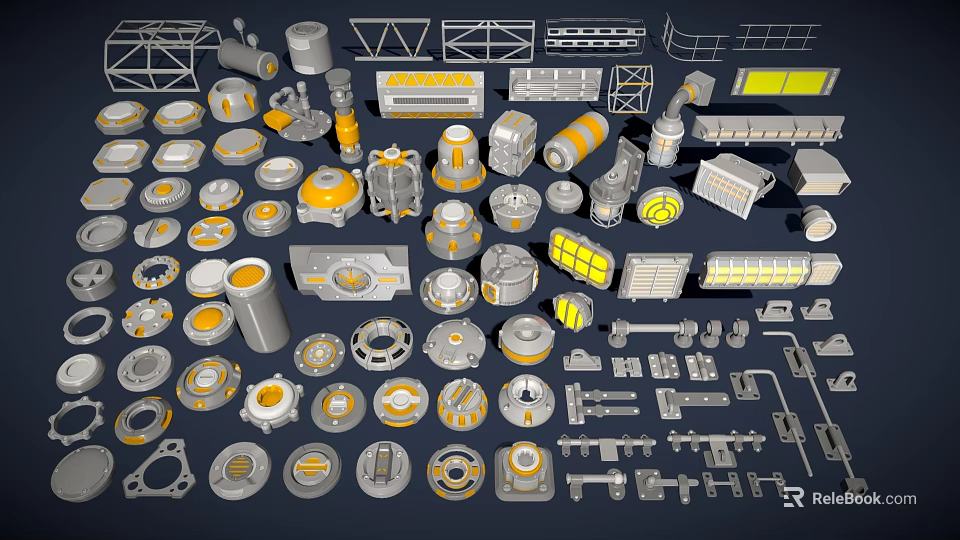 Assorted Hardware Tools Components Featuring Bolts Nuts Pipes And Metal Parts 3d model