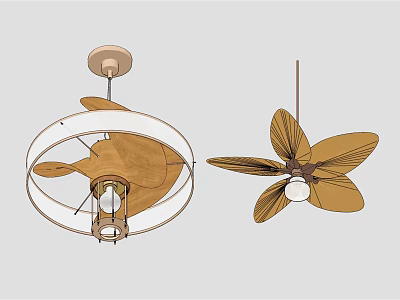 Modern Ceiling Fans With Wooden Blades And Lights In Two Stylish Designs 3d model
