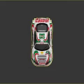 White Race Car With Green Red Stripes KITKAT FERRERO Logos And Rear Wing