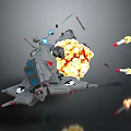 Sci Fi Spaceship Explosion Scene With Flames And Flying Missiles 3d model