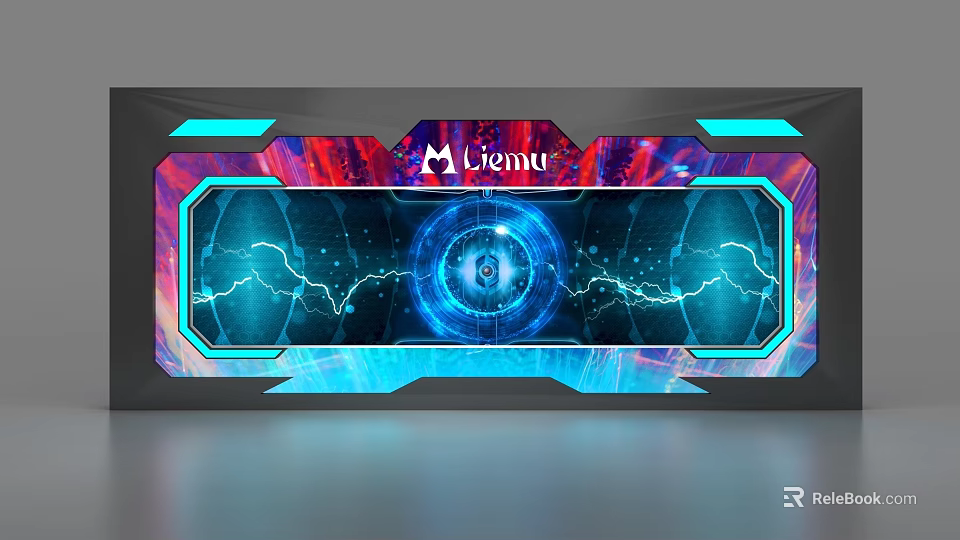 Futuristic Display Shelf Featuring Neon Lightning Blue Red Background Central Circular Design And Vienna Logo 3d model 