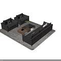 Modern Gray Leather Sofa Coffee Table Set With Armchairs And Wooden Table On Gray Rug