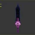 Blue Glowing Sword Sculpture With Particle Details And Silver Hilt Design