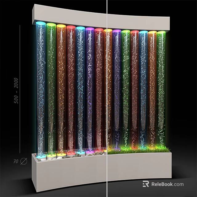 Colorful Transparent Tubes Wall Decor With Sparkling Particles And Bottom Lighting 3d model 
