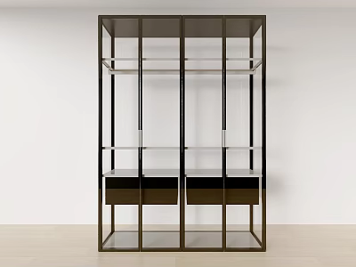 Modern Decorative Cabinet With Metal Frame Glass Shelves And Bottom Drawers 3d model