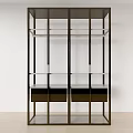 Modern Decorative Cabinet With Metal Frame Glass Shelves And Bottom Drawers