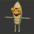Green Cartoon Character With Lizard Features Yellow Head Decor And Red Shoes