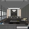 Modern Private Room Interior With Sofa Dining Table And Chandelier