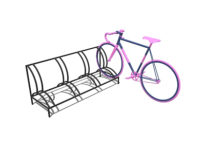 Black Metal Bench With Pink Bicycle In Minimalist Design Setting 3d model