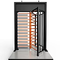 Public Facility Turnstile With Black Frame And Orange Metal Bars For Entrance Control