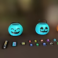 Halloween Pumpkin Shaped Decorative Lights in Orange and Blue with Smiley Faces Design
