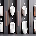 Modern Ceramic Urinals in Row on Dark Wall with Elegant LED Strip Lighting