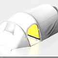 White Modern Camping Tent Featuring Arch Design Open Entrance And Yellow Lining