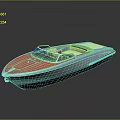 Sleek Modern Speedboat With Orange Deck White Blue Hull Transparent Windshield And Seats