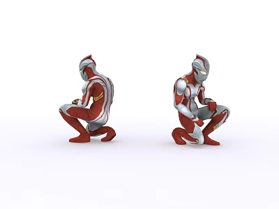 Game And Movie Character With Red Silver Armor In Crouching Pose Two Figures 3d model
