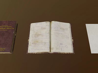 Vintage Open Book With Handwritten Notes And Closed Book Near Blank Paper 3d model